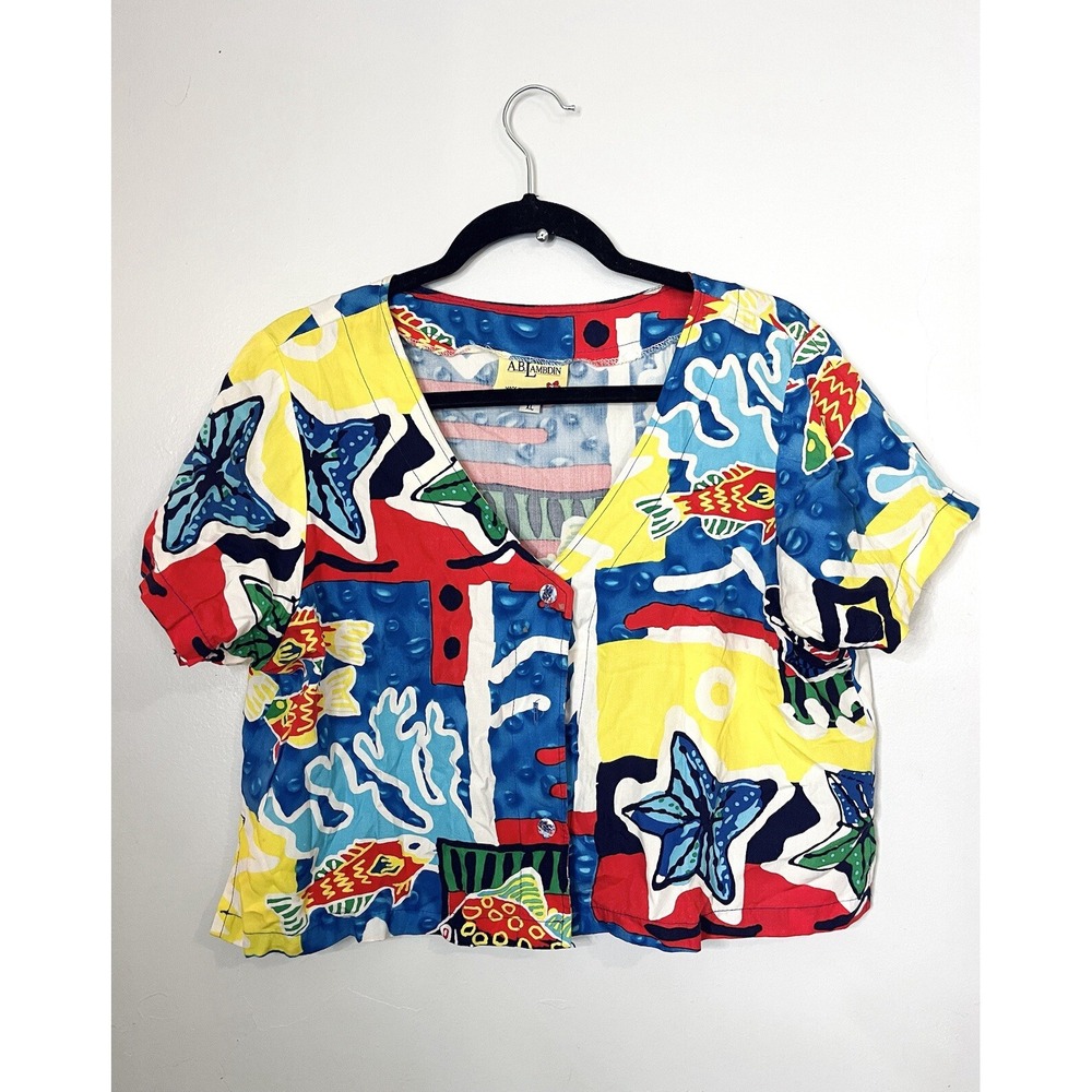 A. B. Lambdin Hawaiian Top Sleeveless Fish Tropical Vacation Top/ Crop‎ XL